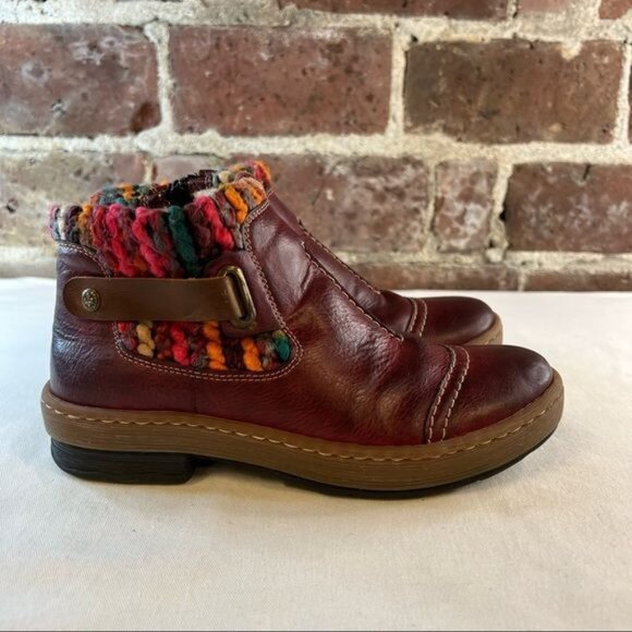 Rieker Felicitas 84 Wine Women's Boots Ankle Booties Leather Knit Sz 36 US 5.5 - Picture 1 of 10